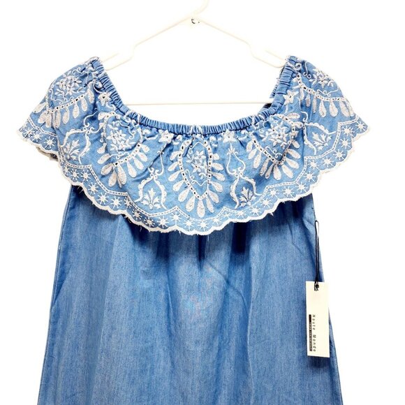 Blue Off-Shoulder Womens Embroidered dress Monde Size S - Picture 10 of 10